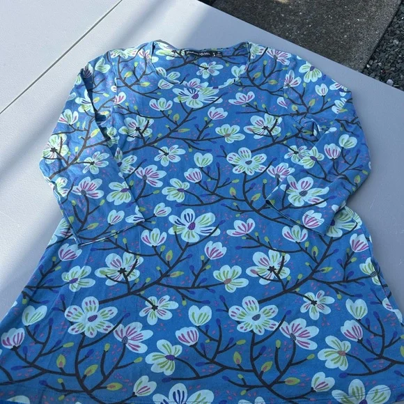 Gudrun Sjoden Blue Floral cherry blossoms organic cotton Long Sleeve Top - Picture 2 of 8